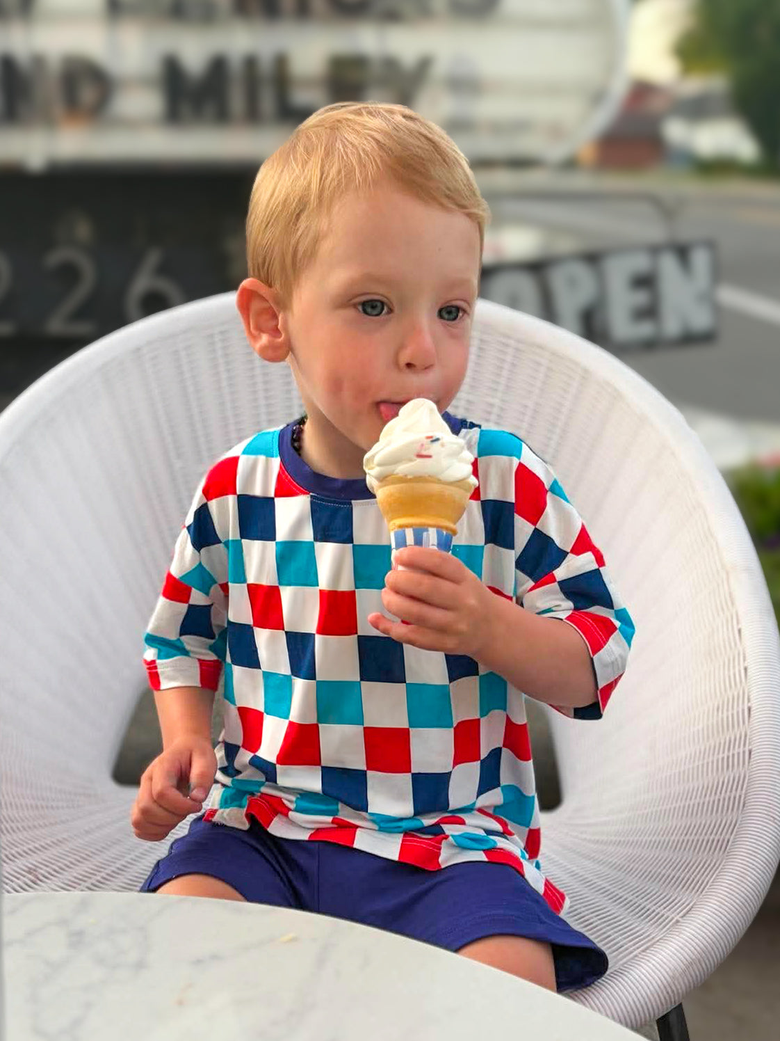 Star Spangled Checks Kids Boxy Tee & Biker Short Set- 4OJ RTS