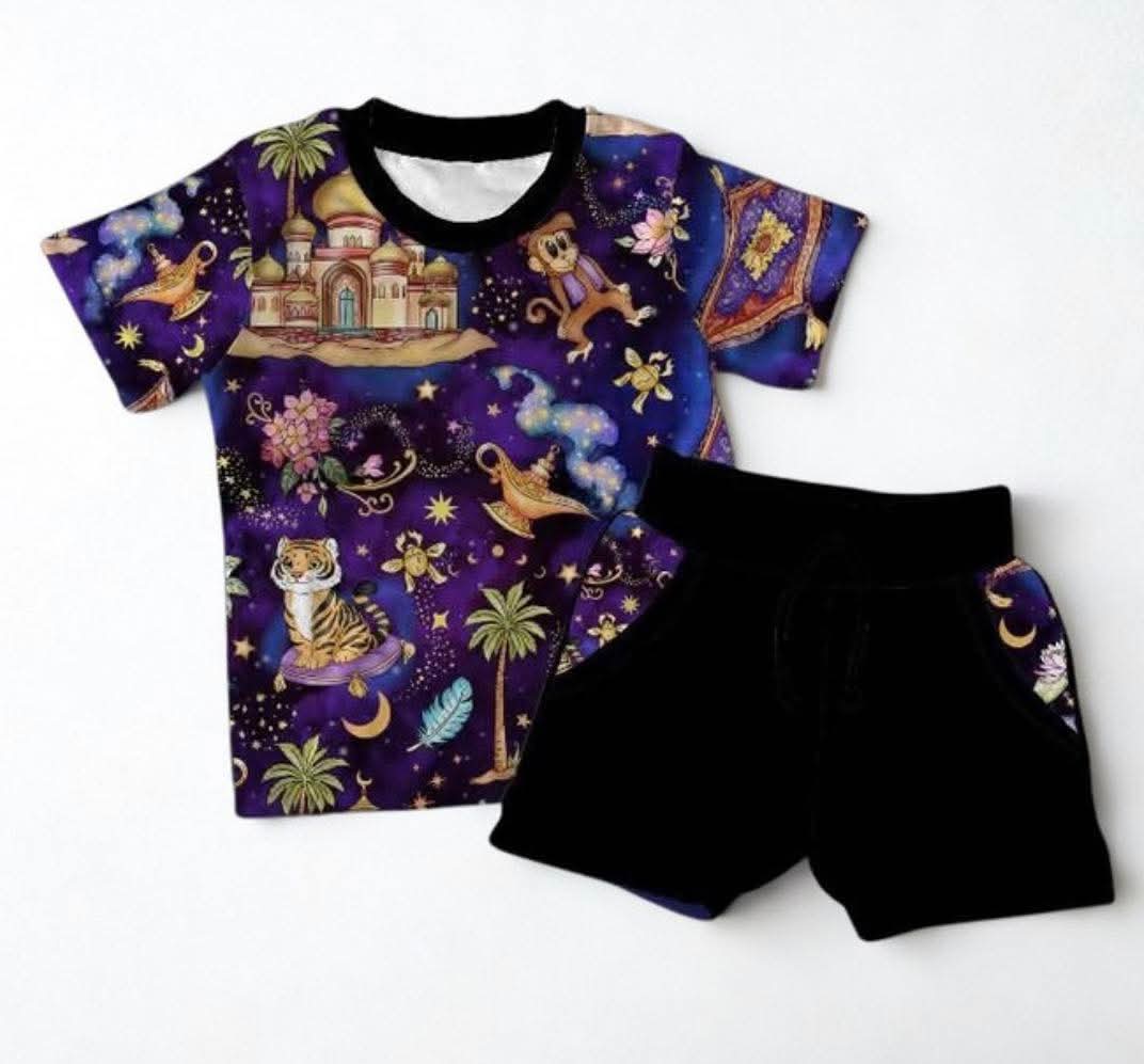 Magic Carpet Ride Short Sleeve Tee with Drawstring Short Set- Royalty Pre-Order