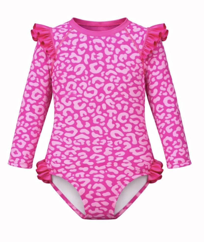 Cheetah Cutie Long Sleeve One Piece Swim Suit- Swim RTS