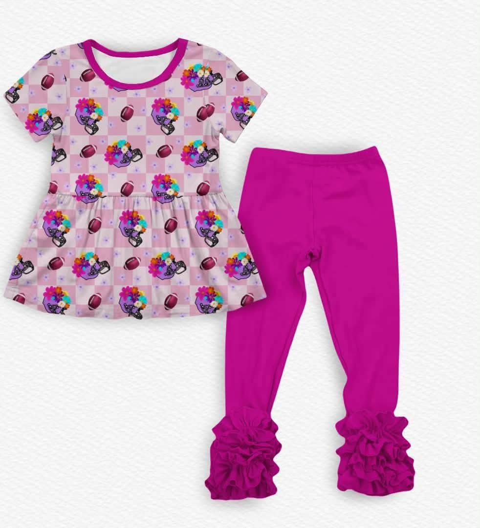 First Down Florals Girls' Ruffle Peplum/Legging Set- Touchdown Pre-Order
