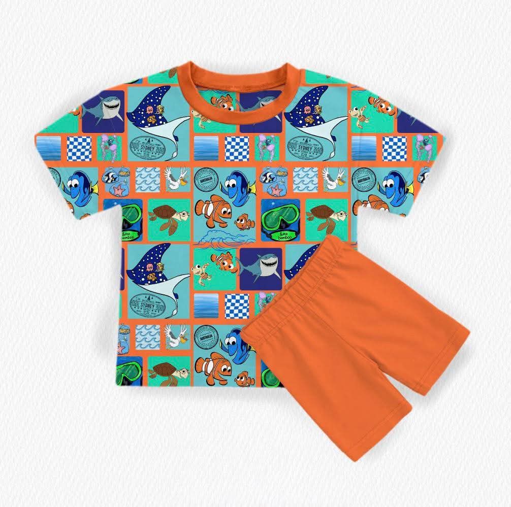 Shark Bait Kids Oversized Tee & Biker Short Set- Patchwork Pre-Order