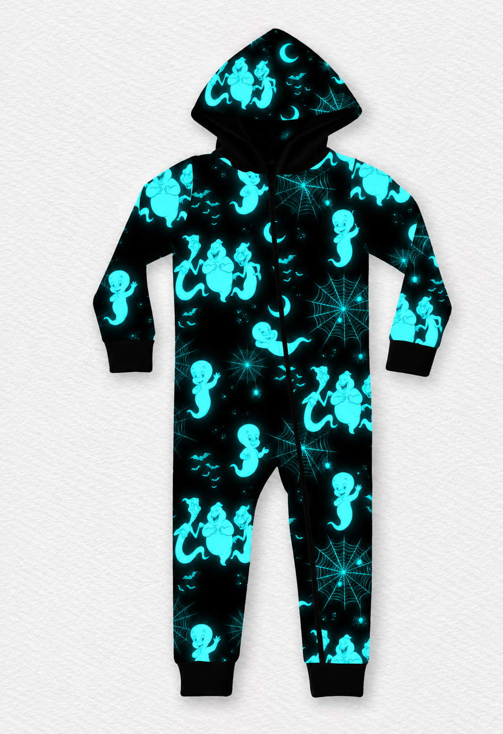 *Glows In The Dark* Friendly Glow Hooded Zip Up Romper- Ghost Pre-Order