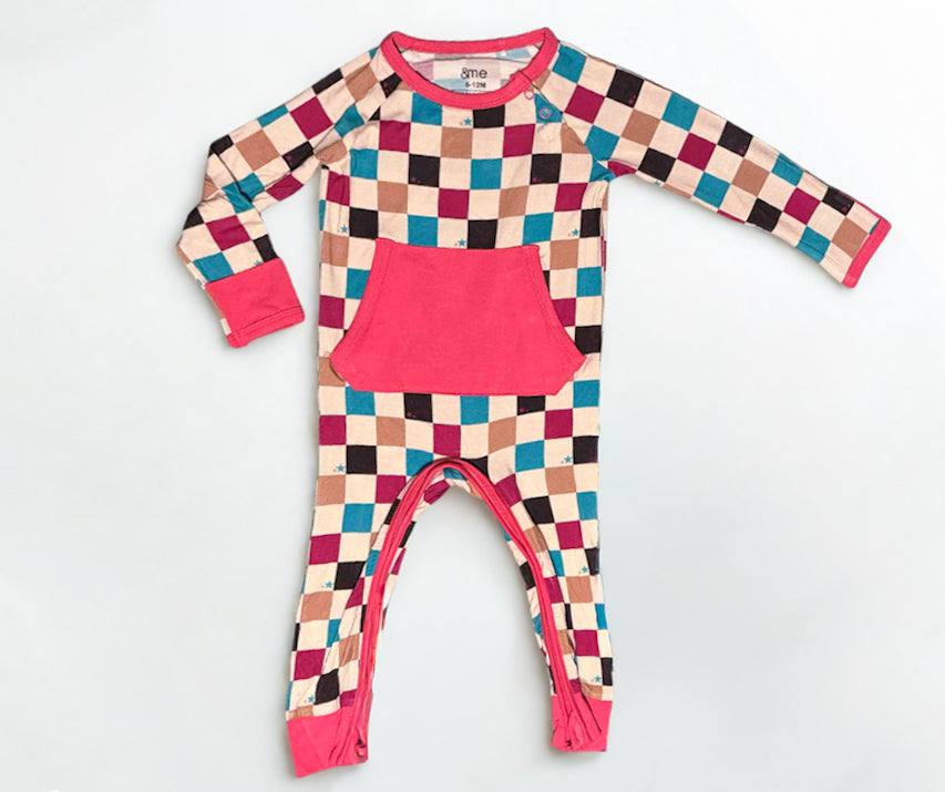 Fallin’ for Checks Girl’s Adaptive Crescent Zip Romper- RTS