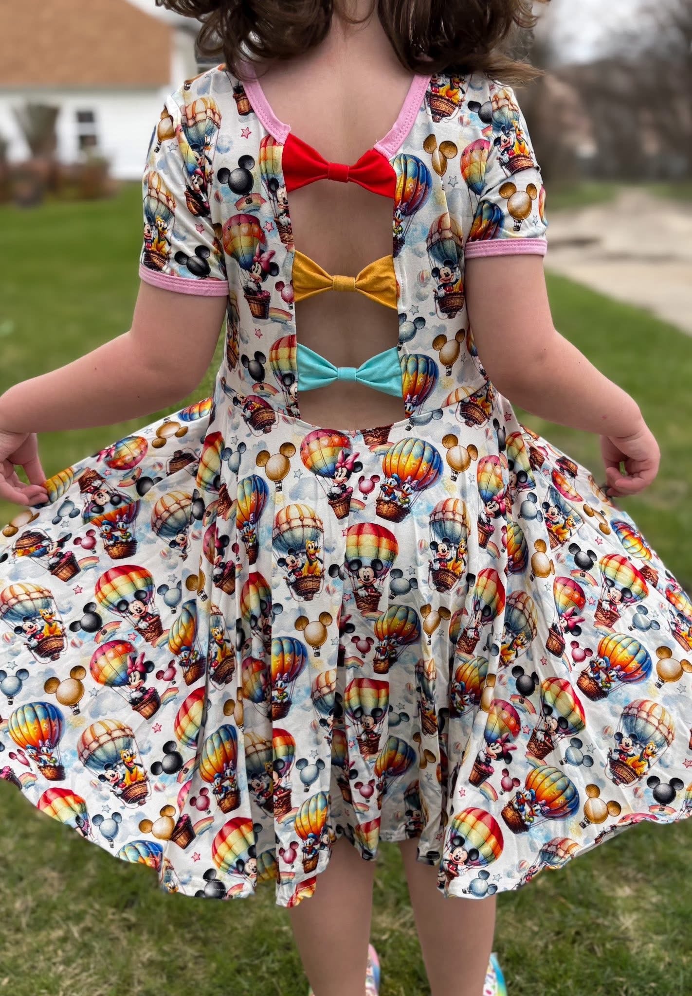 Dahlia’s Balloon Ride- Bow Back Twirl Dress RTS