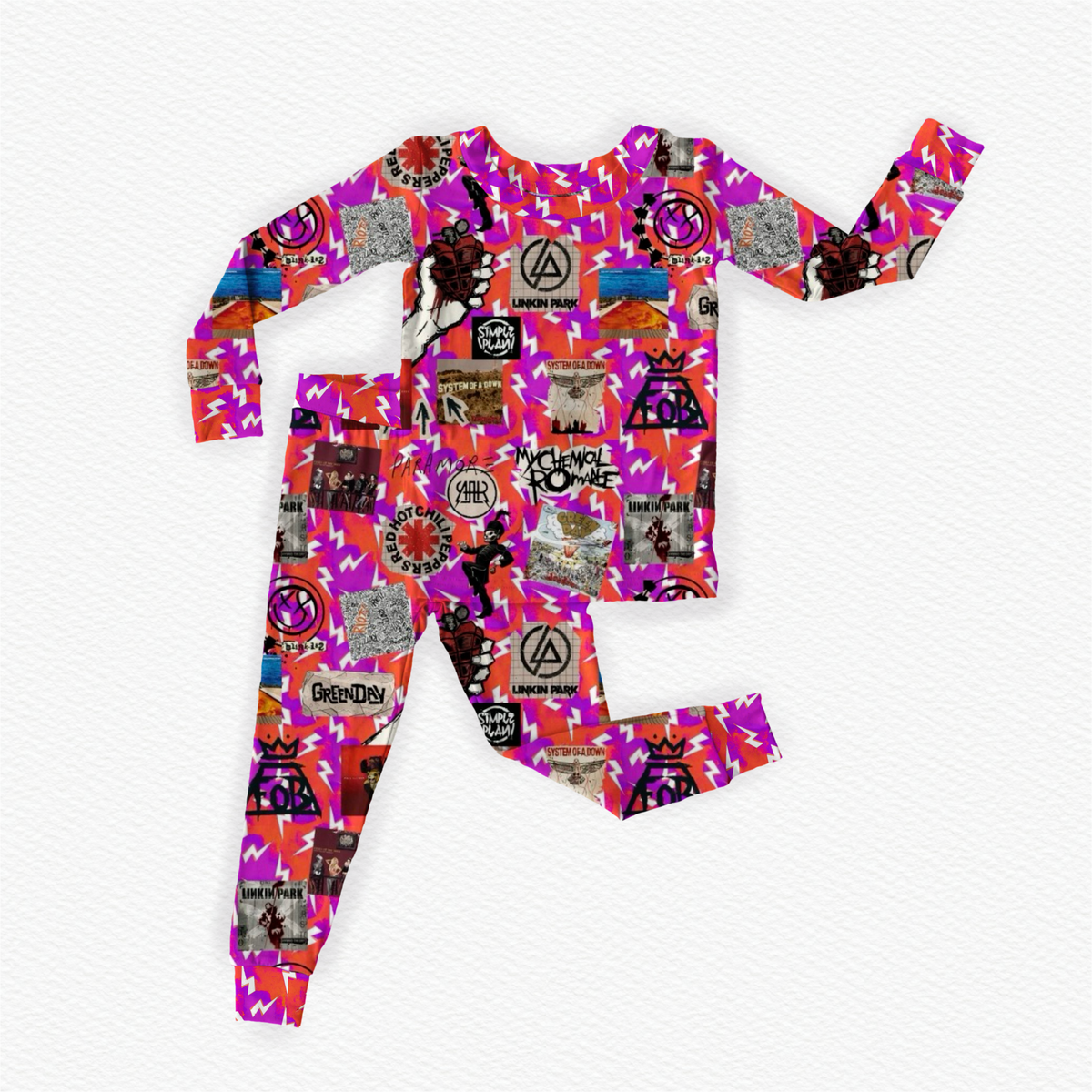 Electric Mayhem Long Sleeve/Pant w Fold Over Feet Pj Set- Punk/Rock Pre-Order