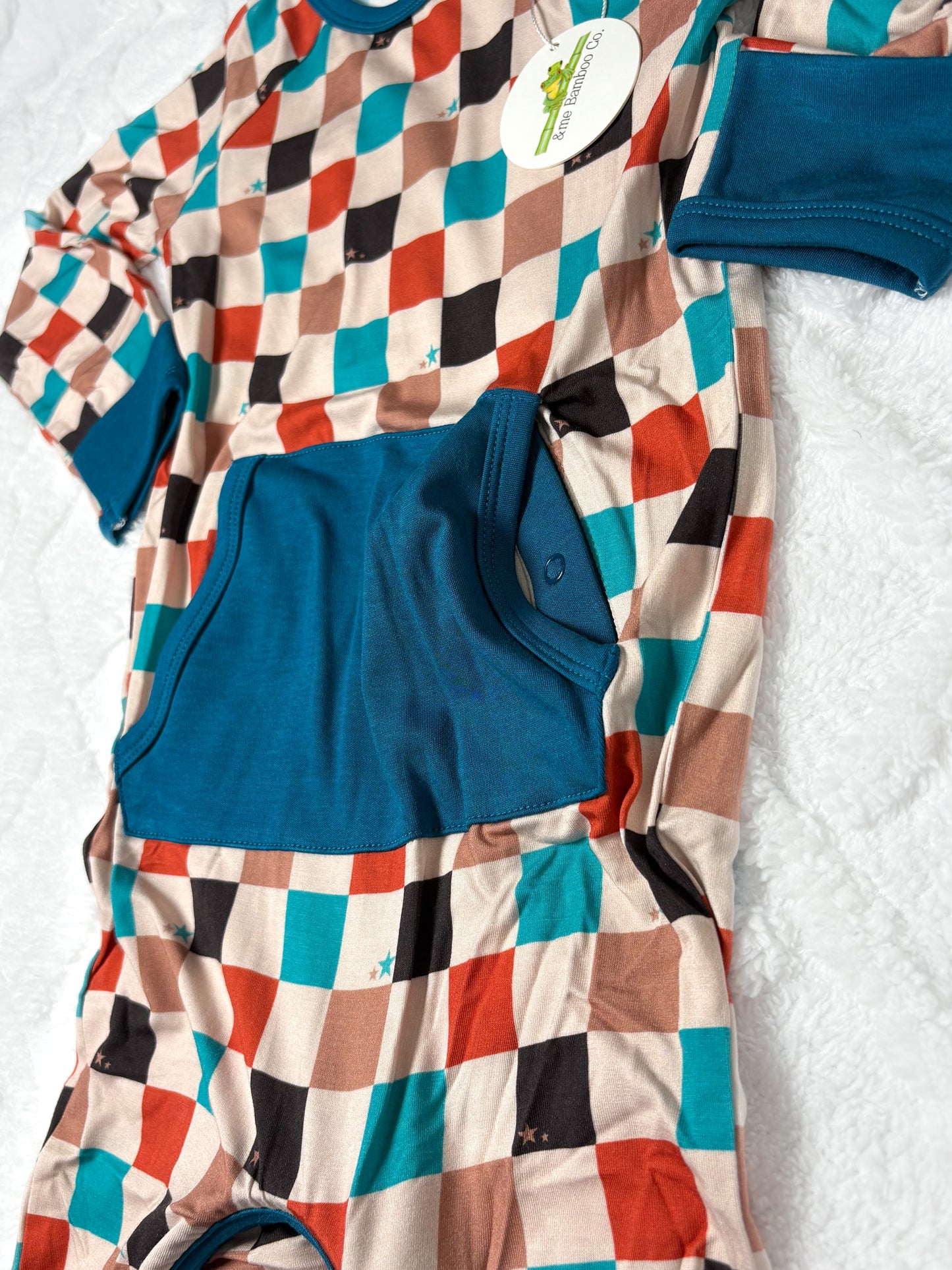 Fallin’ for Checks Boy’s Adaptive Crescent Zip Romper- RTS