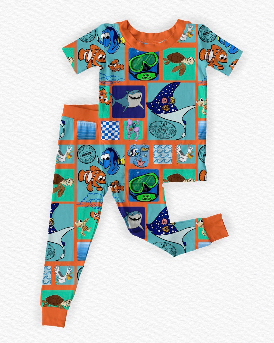 Shark Bait Short Sleeve/Pant Pj Set- Patchwork RTS