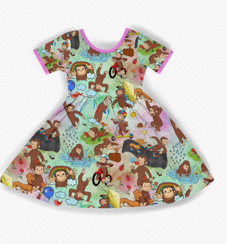 Spring Monkey Twirl Dress- RTS