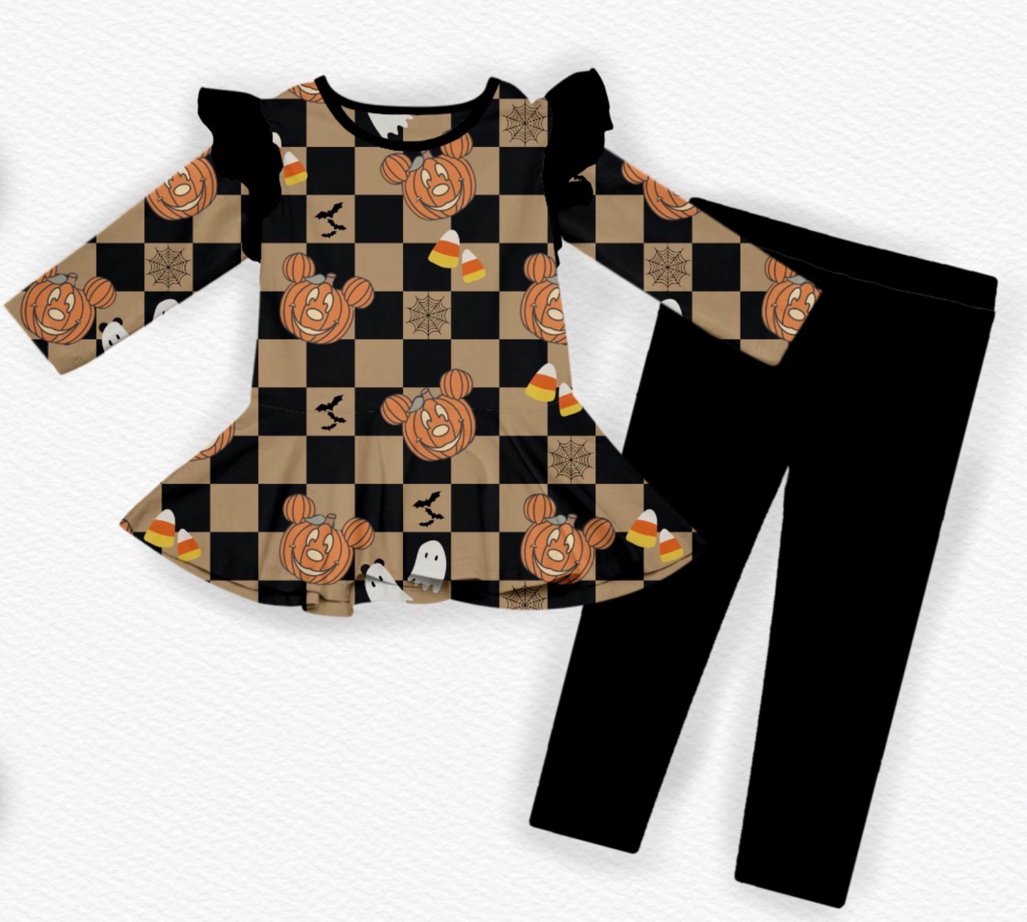 Gourd-geous Mouse Girls' Peplum/Legging Set- Halloween 26 RTS
