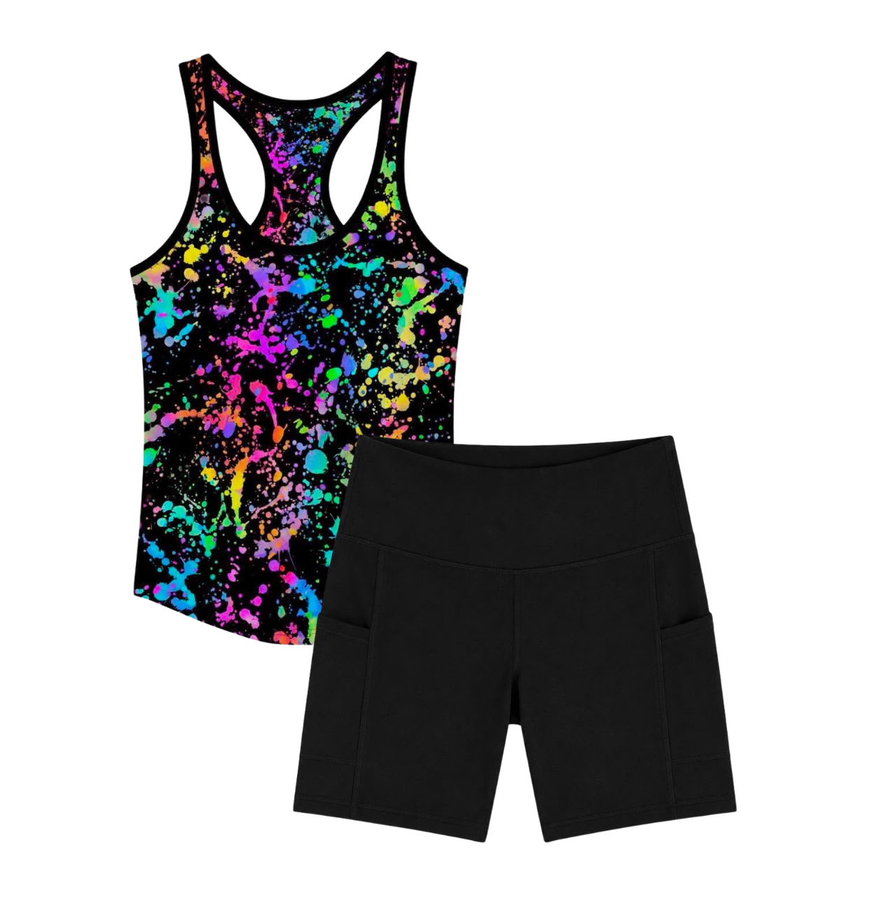 Colorful Chaos Girl's Racerback Tank Biker Set - Technicolor Pre-Order