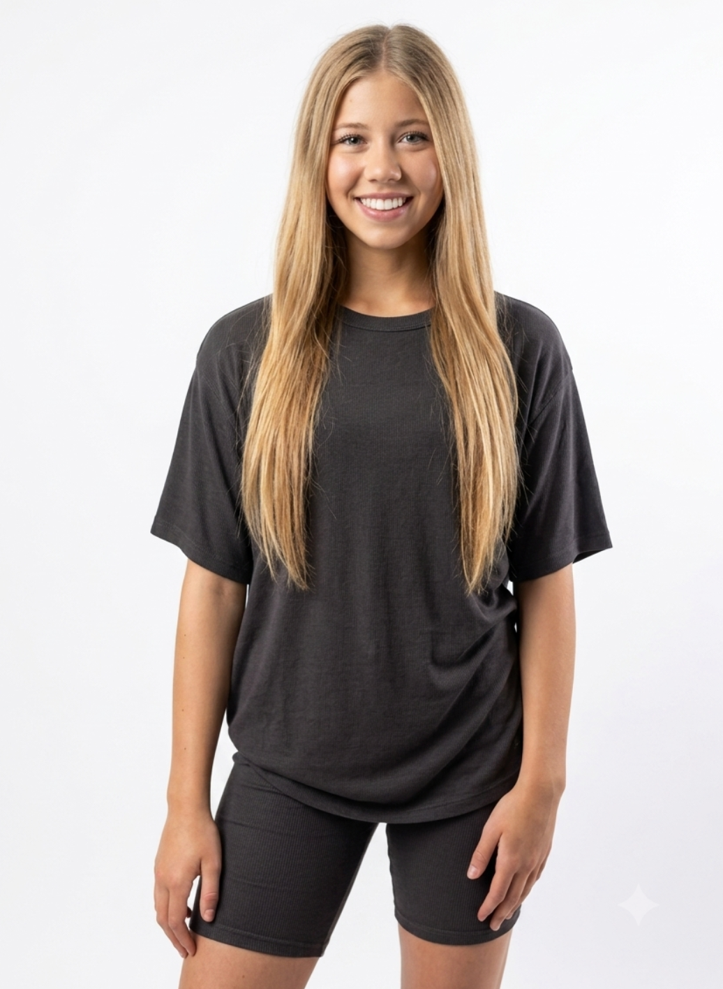 Charcoal Women’s Oversized Tee & Biker Short Set- Basics Pre-Order