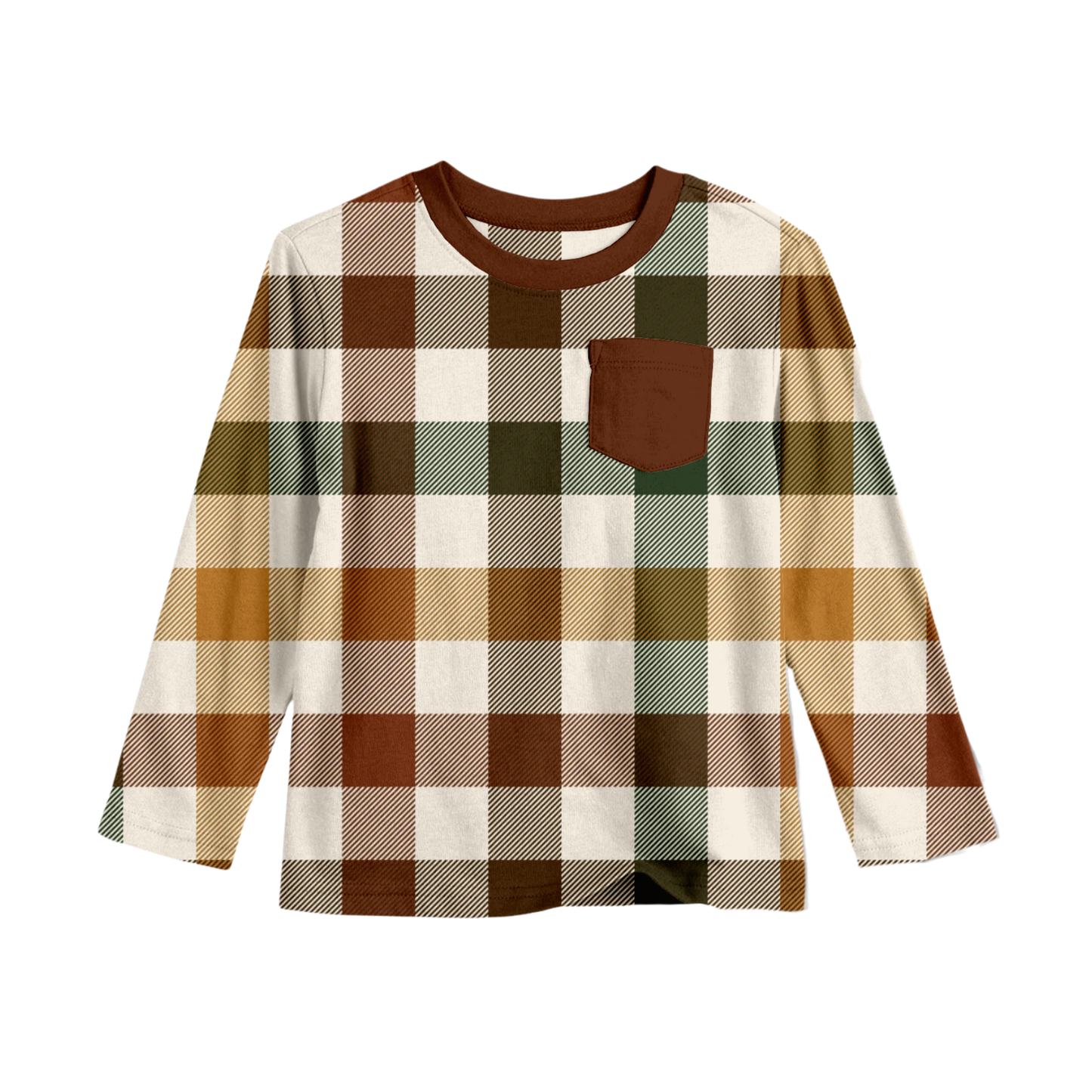 Spiced Pecan Gingham Long Sleeve Pocket Tee- Give Thanks Pre-Order
