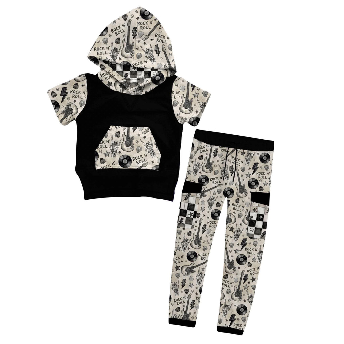 Rock n Roll Kids’ Hooded Tee w/ Cargo Joggers Set- Punk/Rock Pre-Order