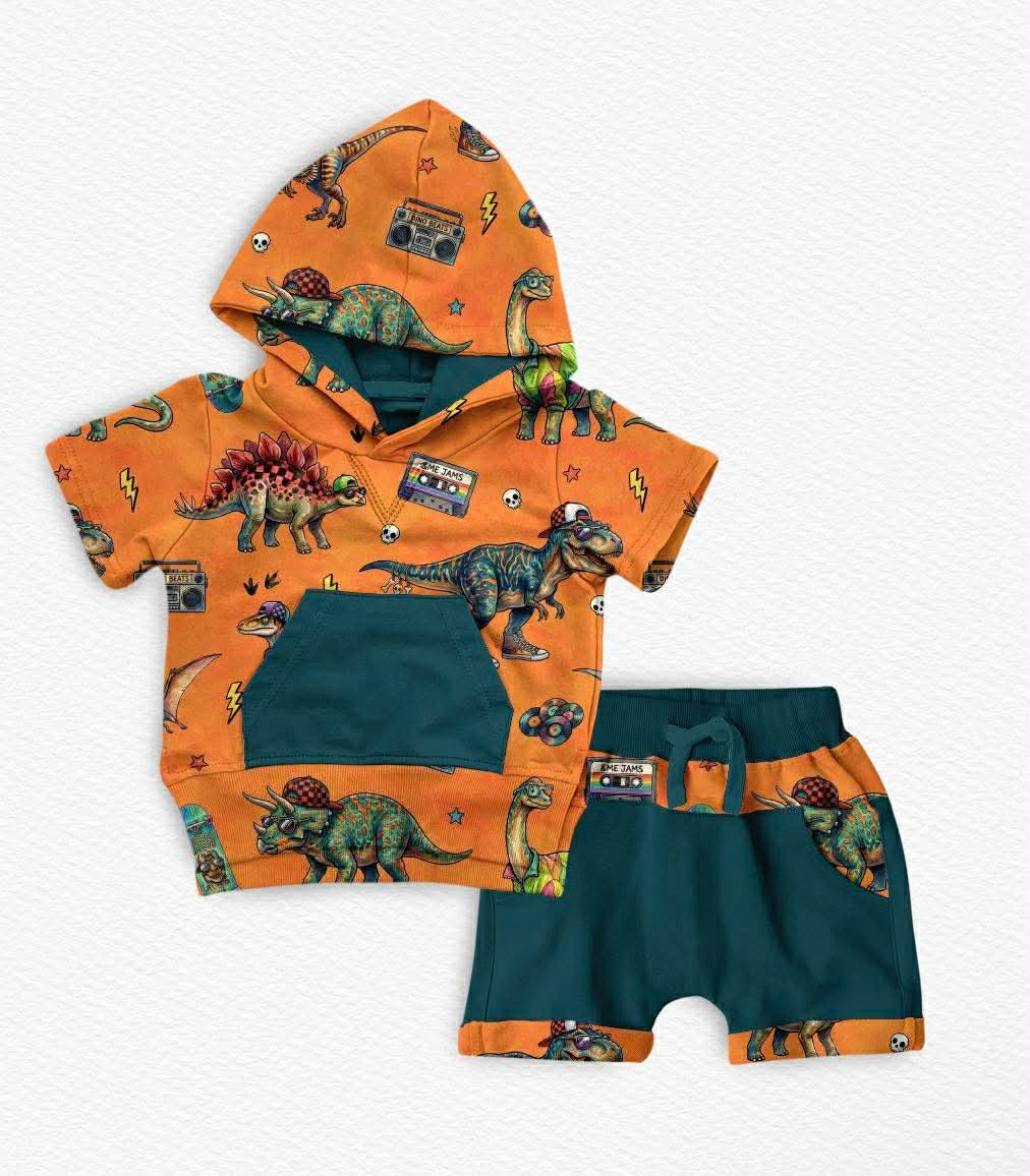 Jurassic Jams Kids Hooded Tee & Short Set- Dino Pre-Order