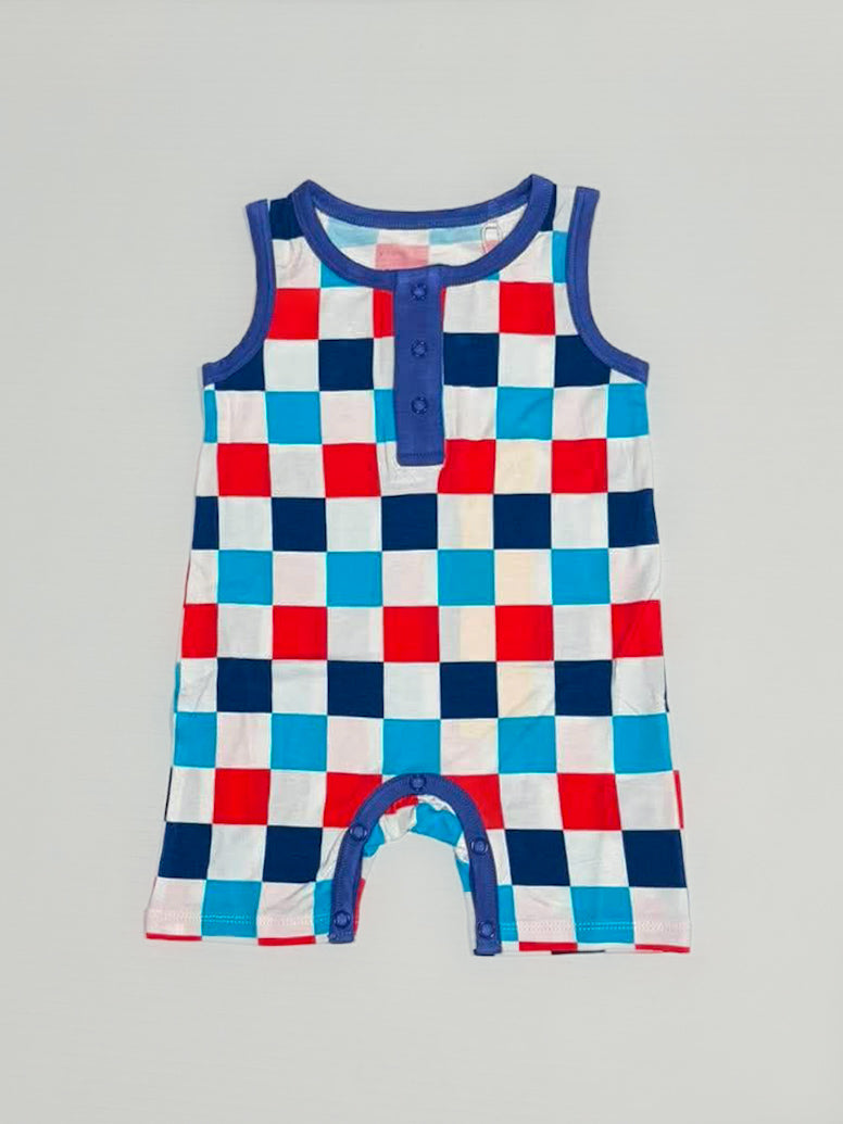 Star Spangled Checks Tank Shortie- 4OJ RTS
