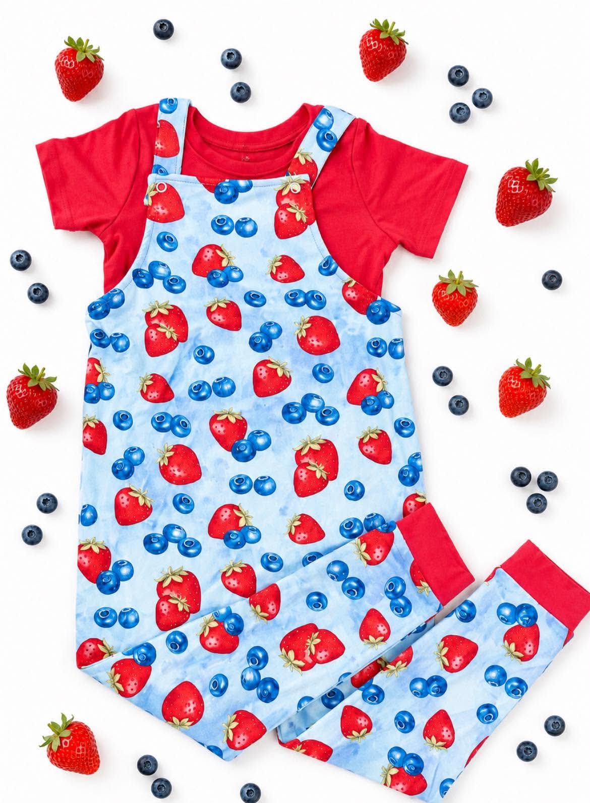 Summer Berry French Terry Overall Pants w/ Tee - RTS