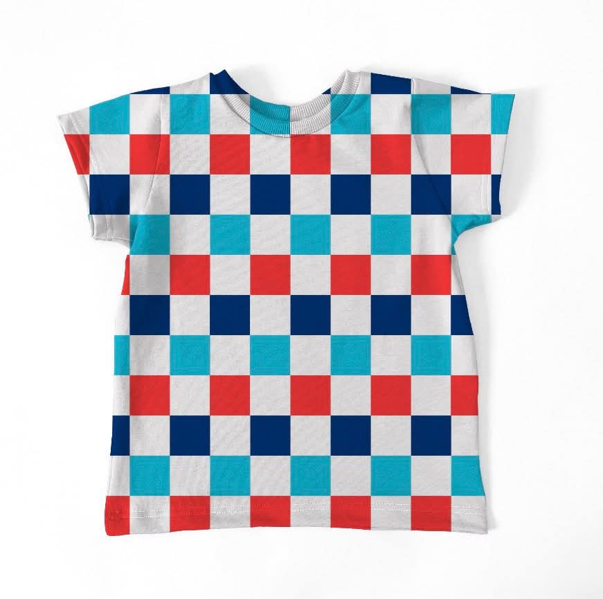 Star Spangled Checks Women’s Oversized Tee- 4OJ RTS
