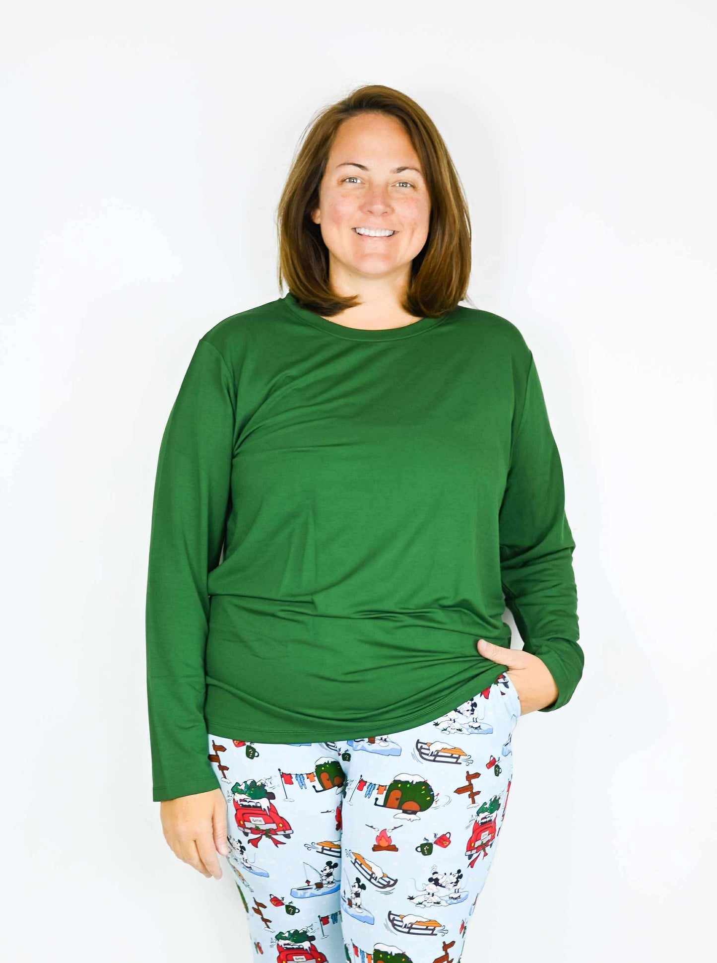 Alpine Mickey Unisex Green Long Sleeve Shirt- Xmas RTS