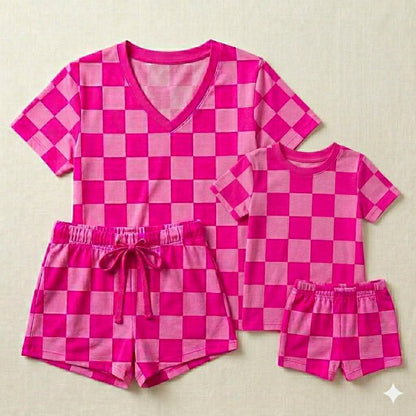 Rosy Checks Kids Tee & Short Set- Mama Checks Pre-Order