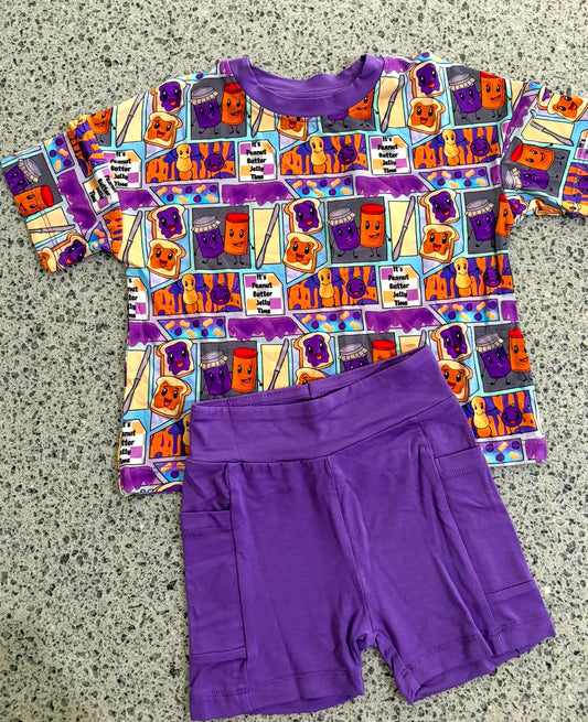 Peanut Butter Jelly Time Kids Tee and Shorts Set- Snacks RTS