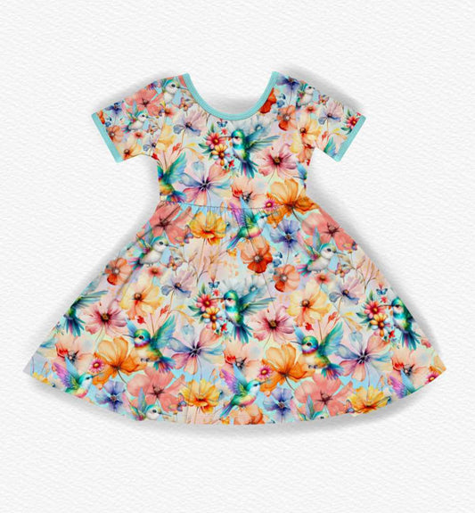 Hummingbirds twirl dress preorder