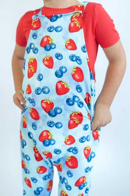 Summer Berry French Terry Overall Pants w/ Tee - RTS