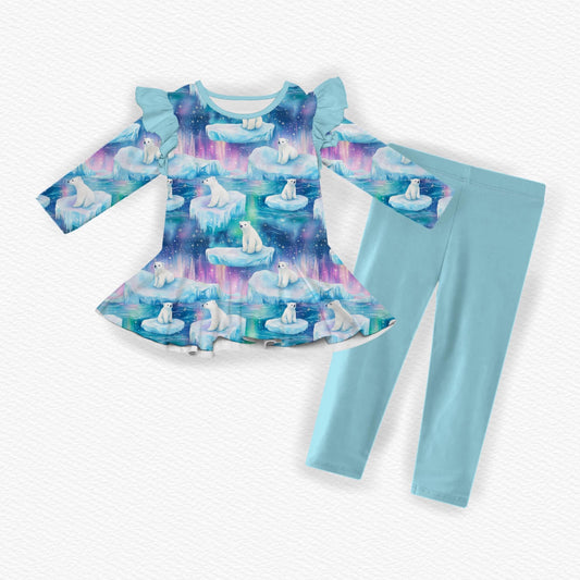 Arctic Circle Ruffle Peplum/Legging Set- Winter Blues Pre-Order