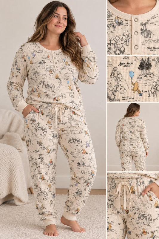 100 Acre Woods Waffle Women’s Long Sleeve Button Down & Lounge Pants Pj Set- Waffle Pre-Order