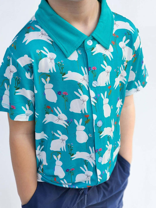 Bloom & Burrow Short Sleeve Kids Button Up- RTS