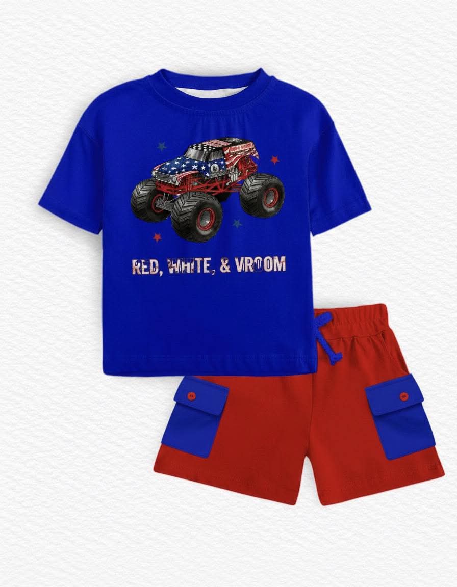 Red, White & Vroom Kids Tee & Short Set- 4OJ Pre-Order