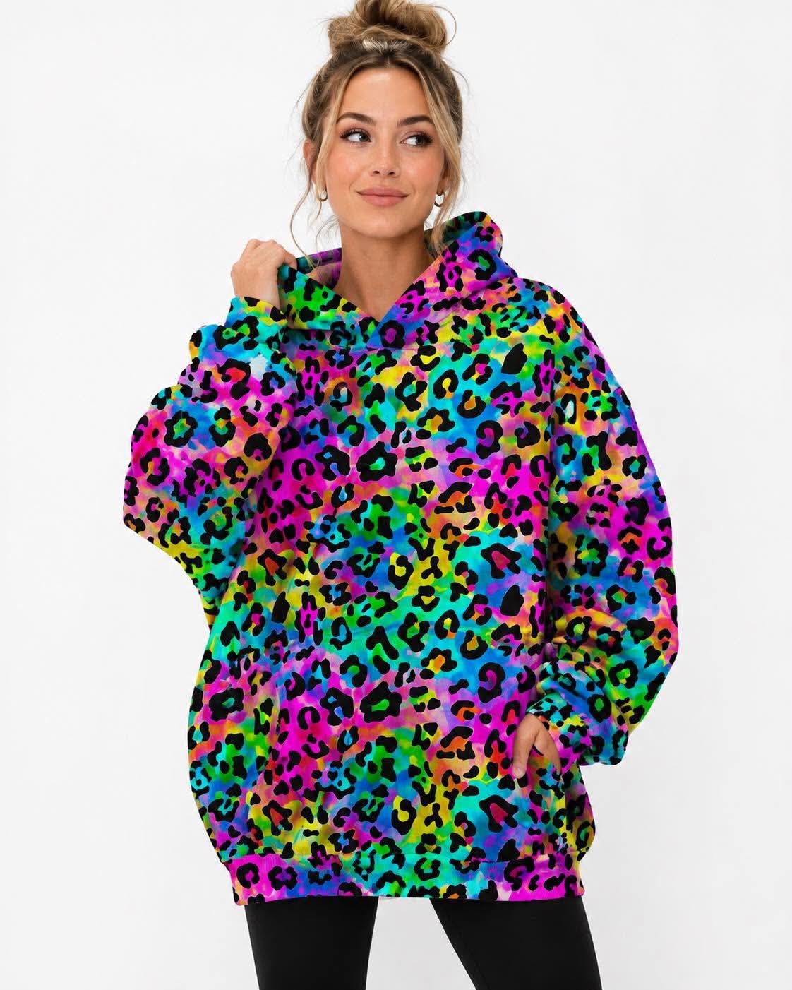 90’s Party Cheetah Oversized Adult Hoodie Bamboo Fleece - Neon - Pre-Order