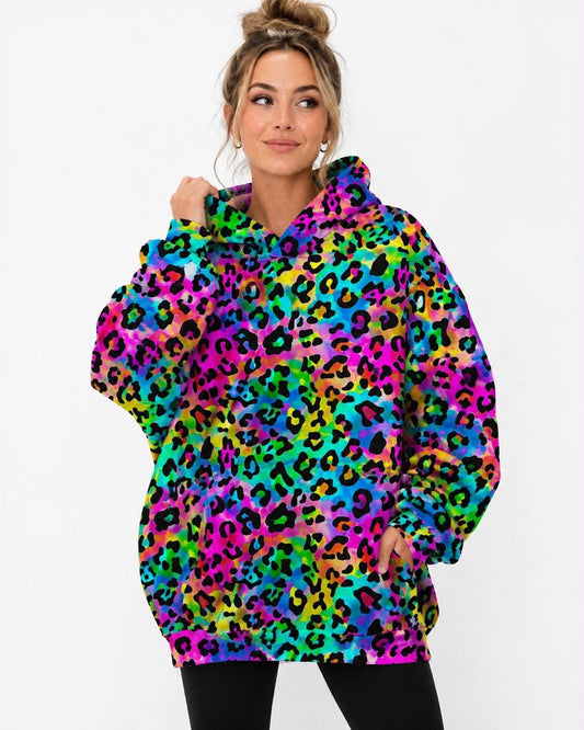 90’s Party Cheetah Oversized Adult Hoodie Bamboo Fleece - Neon - Pre-Order