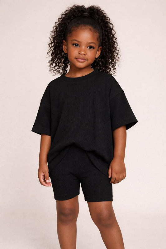 Onyx Ribbed Kids Boxy Tee & Biker Short Set- Rebel Pre-Order
