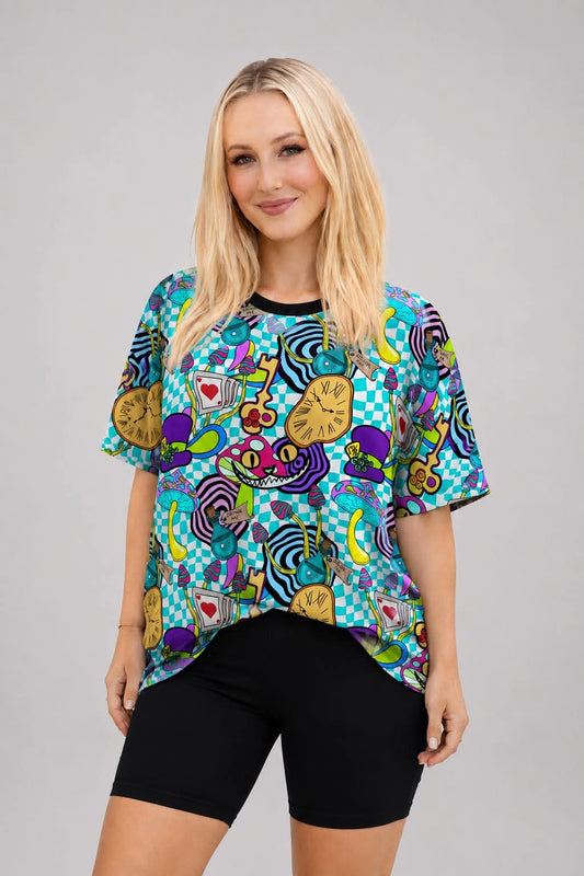 Trippy Alice Women’s Oversized Tee & Biker Short Set- RTS