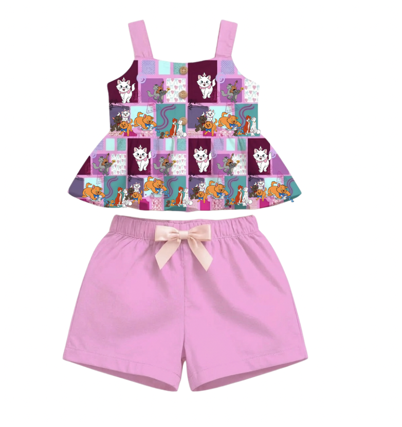 Alley Cats Tank Peplum with Short Set- Patchwork RTS