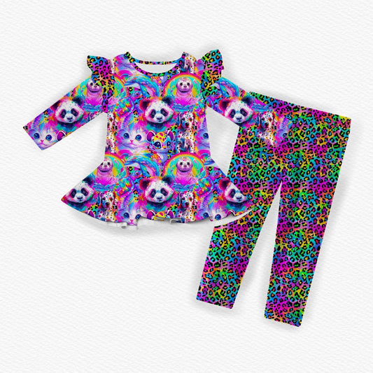 90’s Party Ruffle Peplum/Legging Set- Neon Pre-Order
