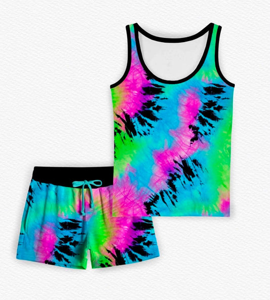 Neon Meltdown Women’s Tank w/ Short Pj Set- Collab RTS