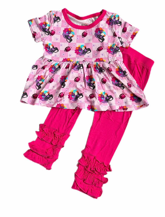 First Down Florals Girls' Ruffle Peplum/Legging Set- Touchdown RTS