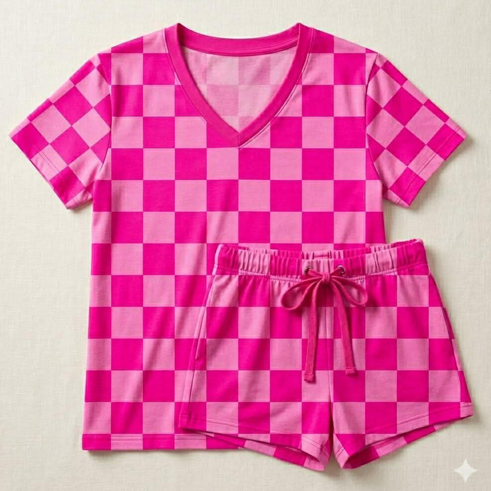 Rosy Checks Women’s Tee & Short Pj Set- Mama Checks RTS