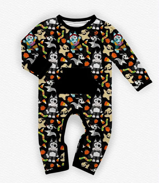 Spooky Pups Peek a Boo Adaptive Romper- Halloween 26 RTS
