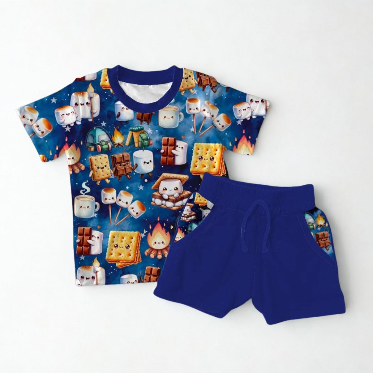 Campfire Treats Short Sleeve Tee with Drawstring Short Set - S’mores RTS
