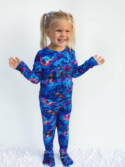 Cosmic Wilderness Long Sleeve & Pants w/ Fold Over Feet Pj Set- RTS