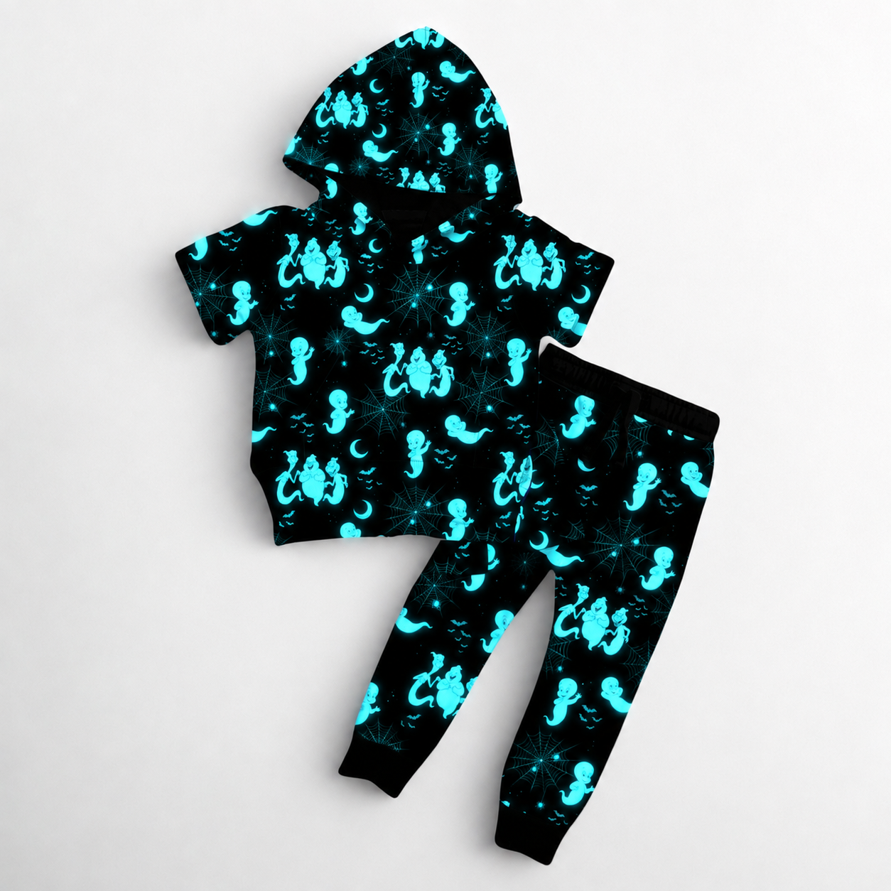 *Glows In The Dark* Friendly Glow Kid’s Hooded Tee w/ Jogger Set- Ghost Pre-Order