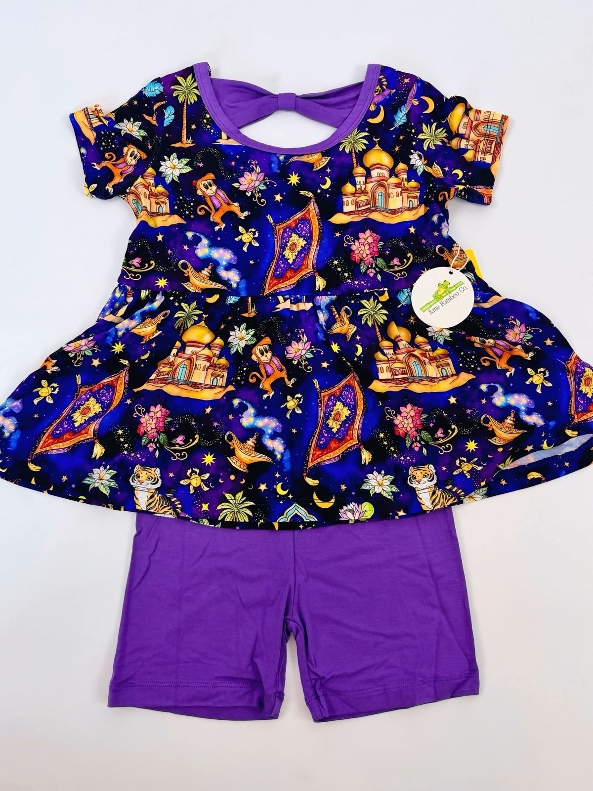 Magic Carpet Ride Bow Back Peplum Biker Set- Royalty RTS