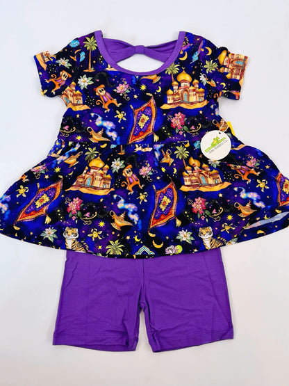 Magic Carpet Ride Bow Back Peplum Biker Set- Royalty RTS