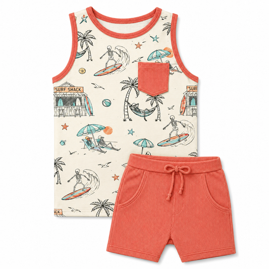 Salty Breeze Kids Tank & Ribbed Short Set-  Beach Vibes Pre-Sale