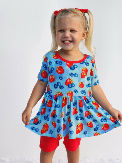Summer Berry Peplum w/ Short Set- RTS