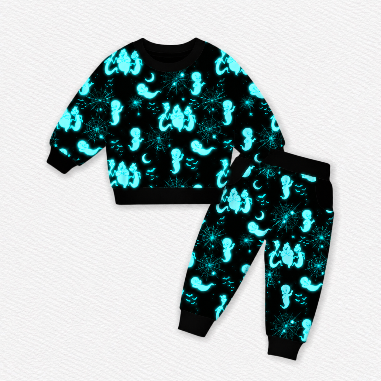 *Glows In The Dark* Friendly Glow Kid’s Crewneck w/ Jogger Set- Ghost Pre-Order