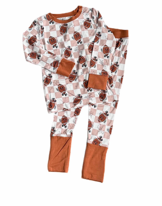 Friday Night Checks Long Sleeve/Pant Pj Set- Touchdown RTS
