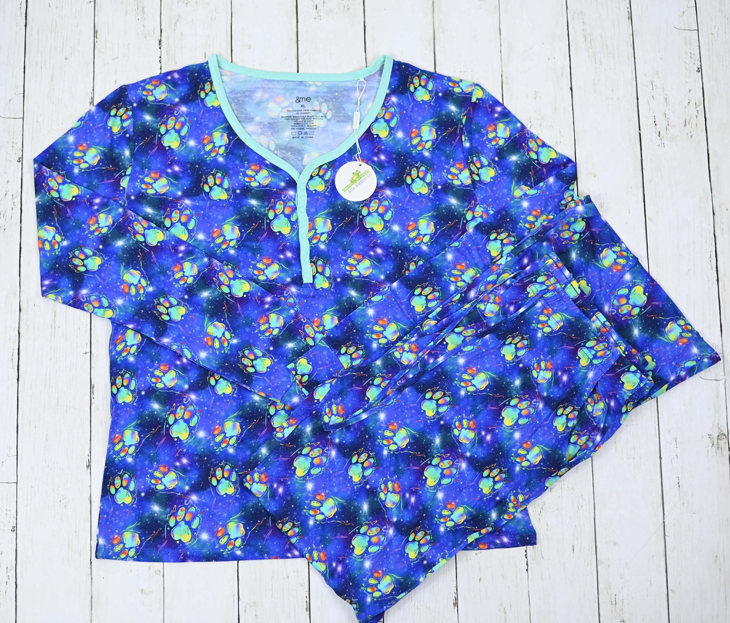 Polar Paws Women's Long Sleeve Button Down Tee with Lounge Pants Pj Set- RTS